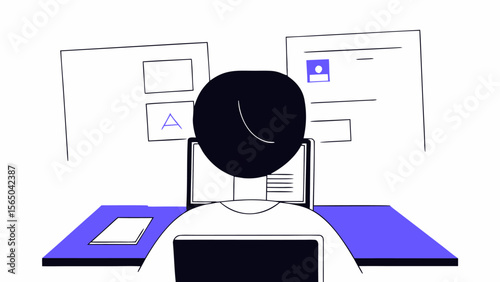 Person Watching Content on Laptop Screen Flat Vector Illustration
