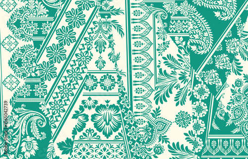 Motifs Ikat floral paisley embroidery floral. ikat ethnic Saree Patchwork oriental pattern traditional.Ikat Patchwork style abstract embroidery design for texture,fabric,clothing,wrapping,decoration