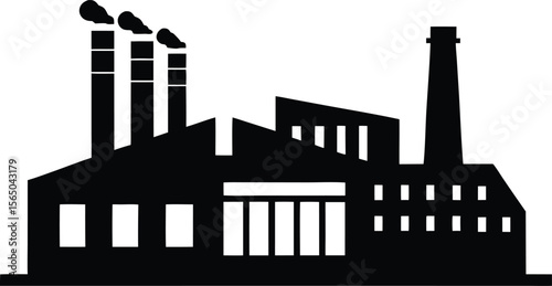 Black factory building silhouette clipart for logos and graphic projects