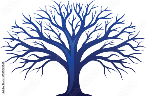 Stylized Blue Tree Silhouette with Bare Branches on White Background
