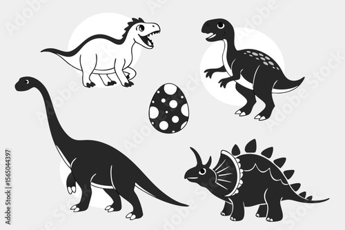 Cute Cartoon Dinosaurs and Egg