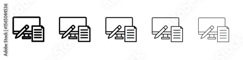 Blended learning icon vector in editable stroke linear pictogram