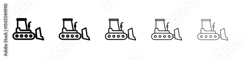 Bulldozer icon vector in editable stroke linear pictogram