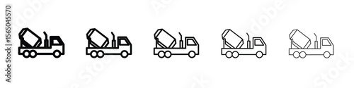 Cement truck icon vector in editable stroke linear pictogram