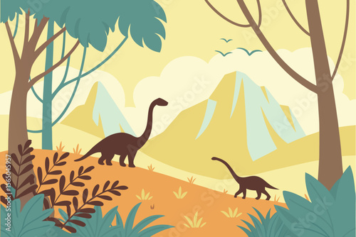 Dinosaur Scene in a Prehistoric Landscape