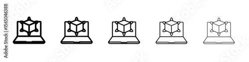 Computer simulation icon vector in editable stroke linear pictogram