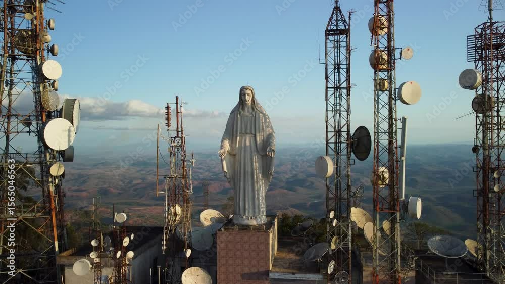 Aerial Drone Footage of Pico da Ibituruna and Nossa Senhora das Graças Statue, Governador Valadares, Brazil