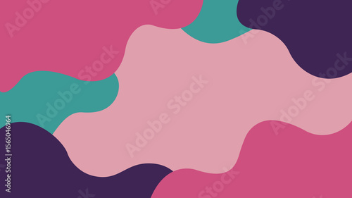 Abstract background with layered fluid shapes in a feminine palette of pink, magenta, and teal. A soft and contemporary design with graceful, overlapping forms.
