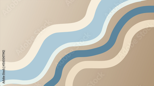 Abstract background with elegant wavy lines in soothing blue and natural beige tones. A contemporary design creating a sense of smooth, undulating motion