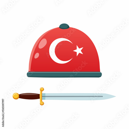 Turkish Heritage: a cultural symbol of Turkish history, featuring the iconic crescent moon and star emblem, alongside a traditional sword, capturing a sense of heritage and national pride.