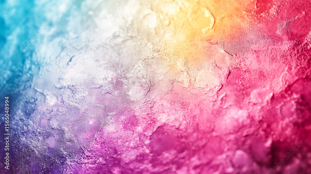 Fototapeta premium Abstract 80sstyle rainbow holographic background with blurred textures in violet pink and mint colors featuring scratches and irregularities in bright neon shades