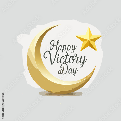 Golden Victory: A symbolic crescent moon and star emblem, radiating elegance and festivity, epitomizes a triumphant celebration for a victorious day.