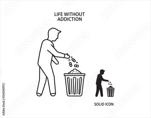 Outline and filled icon showing anti-drug action, representing freedom from narcotics.