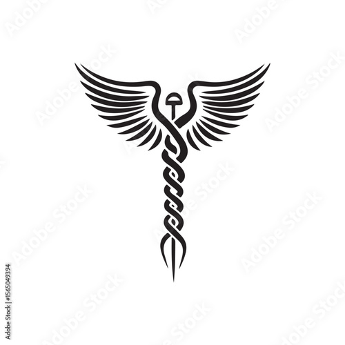 Caduceus Medical Symbol silhouette, caduceus icon vector, Caduceus with Wings and Cross Symbol, Caduceus health vector silhouette on white background