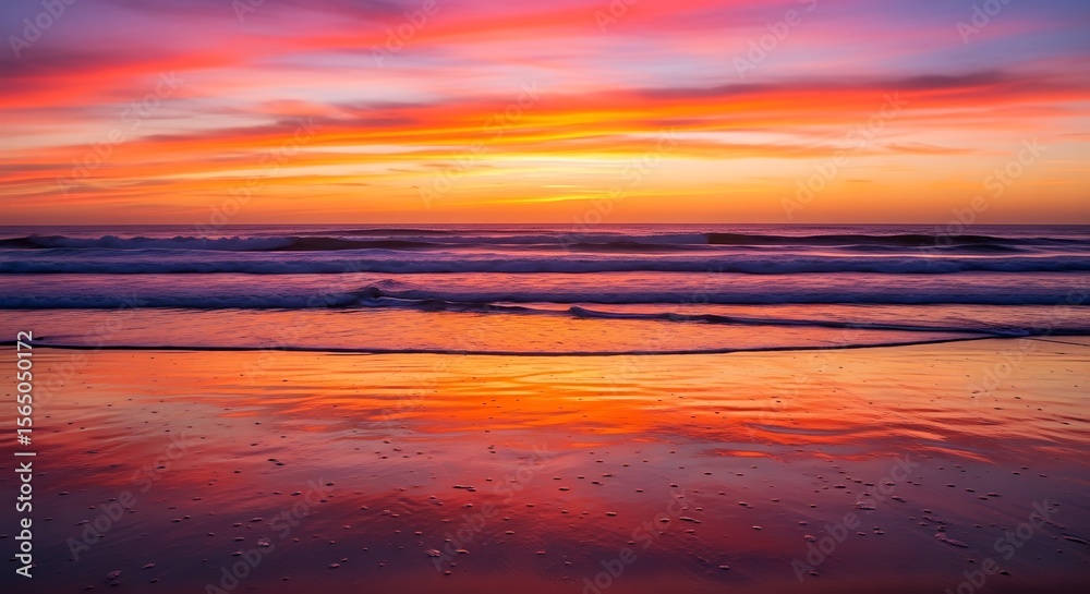 Obraz premium Ocean beach sunset sunrise waves sand sky water reflection landscape seascape scenic beautiful tranquil horizon