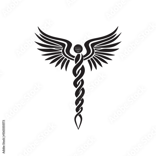 Caduceus Medical Symbol silhouette, caduceus icon vector, Caduceus with Wings and Cross Symbol, Caduceus health vector silhouette on white background