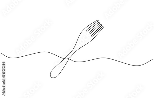 Knife, spoon and fork continuous one line drawing and isolated world food day outline, Continuous one line drawing of knife and fork outline art illustration isolated on white background