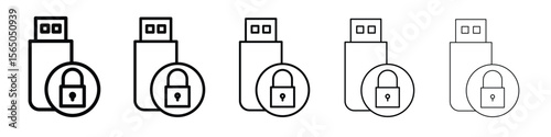Pendrive security icon vector in editable stroke linear pictogram