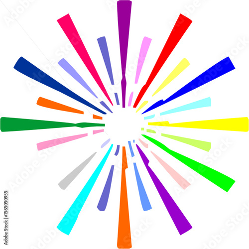 Dynamic bursts of vibrant hues radiate outward from a central point, creating a captivating explosion of rainbow colors.