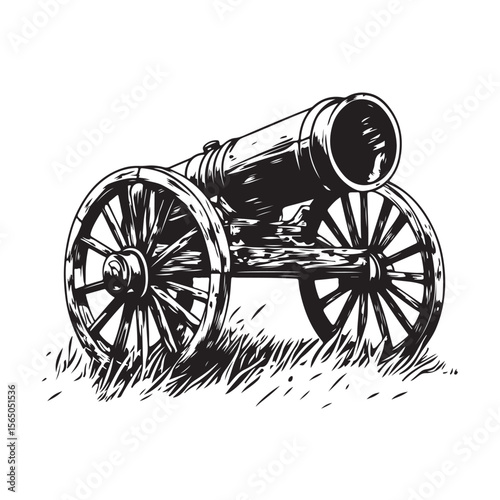 Cannon silhouette, Silhouette vintage old cannon, defending castles and strongholds, Minimalist Cannon vector, Weapon silhouette