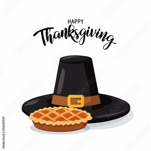 Thanksgiving Feast: A traditional Thanksgiving image featuring a classic pilgrim hat and a delicious pie. capturing the warmth and spirit of the holiday.