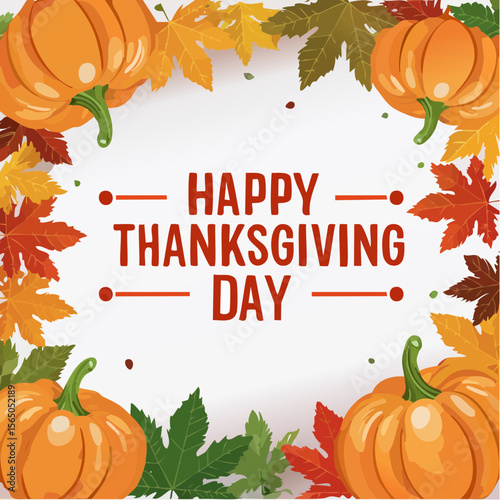 Thanksgiving Day: Embrace the warmth and spirit of Thanksgiving with this heartwarming image, featuring vibrant pumpkins and colorful leaves. Ideal for expressing gratitude.