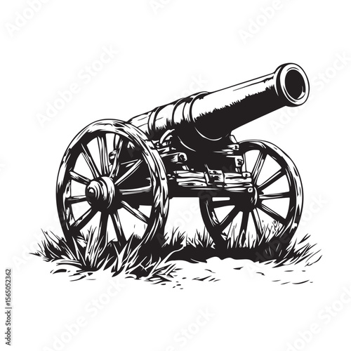 Cannon silhouette, Silhouette vintage old cannon, defending castles and strongholds, Minimalist Cannon vector, Weapon silhouette