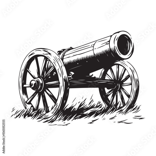 Cannon silhouette, Silhouette vintage old cannon, defending castles and strongholds, Minimalist Cannon vector, Weapon silhouette