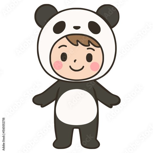 cute boy wearing panda costume flat color vector illustration template design