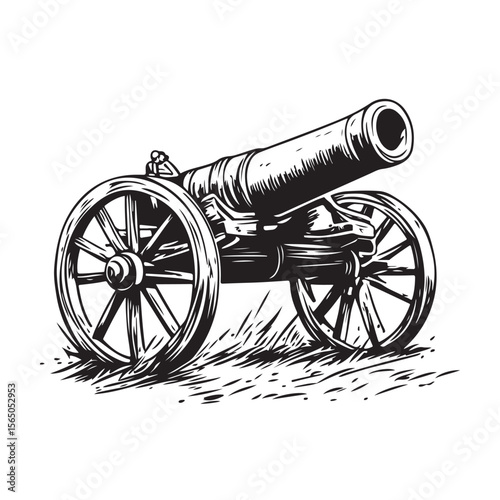 Cannon silhouette, Silhouette vintage old cannon, defending castles and strongholds, Minimalist Cannon vector, Weapon silhouette