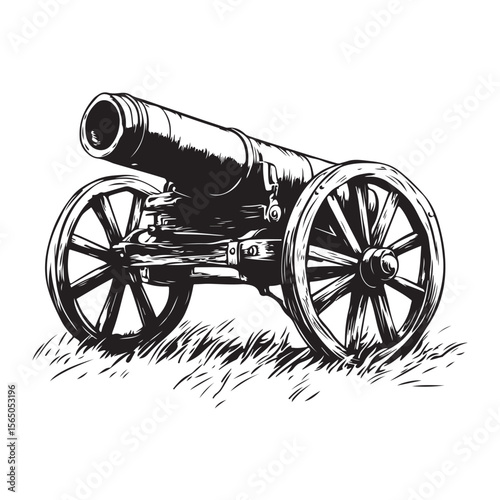 Cannon silhouette, Silhouette vintage old cannon, defending castles and strongholds, Minimalist Cannon vector, Weapon silhouette