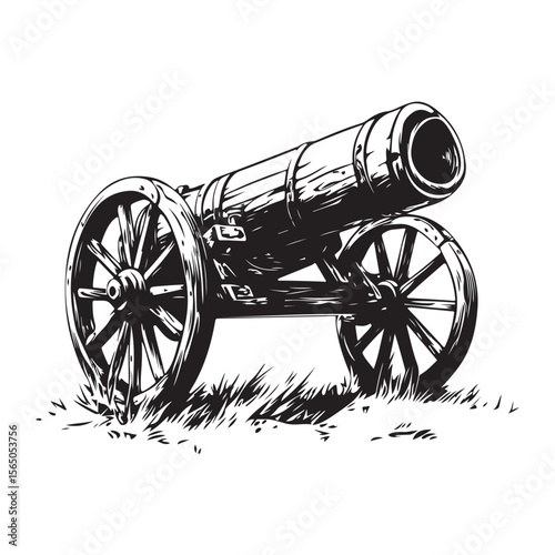 Cannon silhouette, Silhouette vintage old cannon, defending castles and strongholds, Minimalist Cannon vector, Weapon silhouette