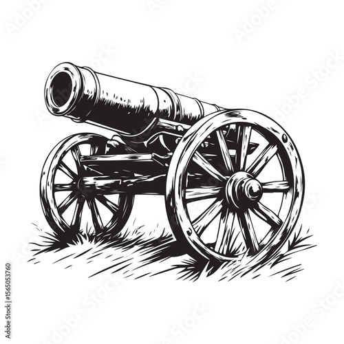 Cannon silhouette, Silhouette vintage old cannon, defending castles and strongholds, Minimalist Cannon vector, Weapon silhouette
