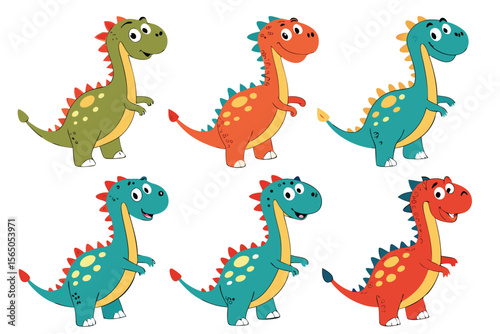 Cute Cartoon Dinosaurs in Various Colors