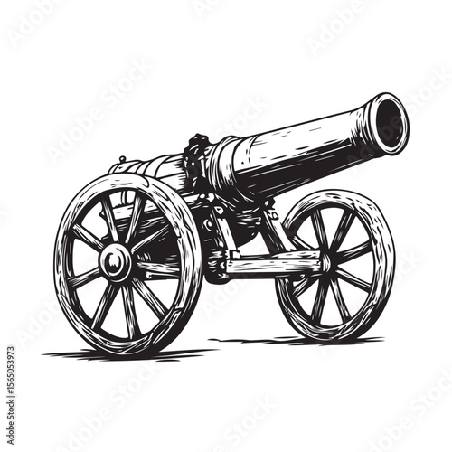 Cannon silhouette, Silhouette vintage old cannon, defending castles and strongholds, Minimalist Cannon vector, Weapon silhouette