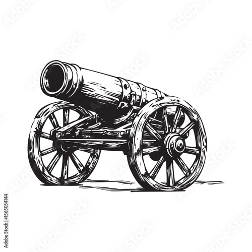 Cannon silhouette, Silhouette vintage old cannon, defending castles and strongholds, Minimalist Cannon vector, Weapon silhouette