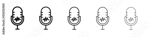 Voice recognition icon vector in editable stroke linear pictogram