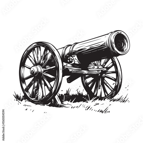 Cannon silhouette, Silhouette vintage old cannon, defending castles and strongholds, Minimalist Cannon vector, Weapon silhouette