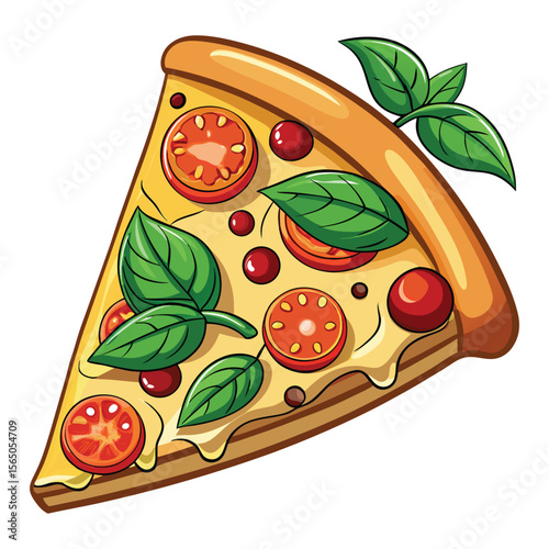 Vibrant Pizza Slice Art with Tomatoes and Basil A Delicious Italian Food Illustration for Culinary Designs