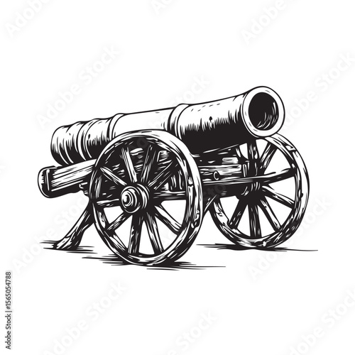 Cannon silhouette, Silhouette vintage old cannon, defending castles and strongholds, Minimalist Cannon vector, Weapon silhouette