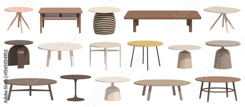 Modern table furniture collection, interior design, home decor, minimal style, decoration, mockup, design, furniture