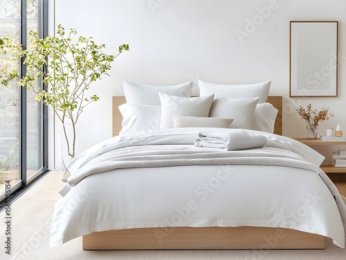 Minimalist Modern Bed with White Bedding
