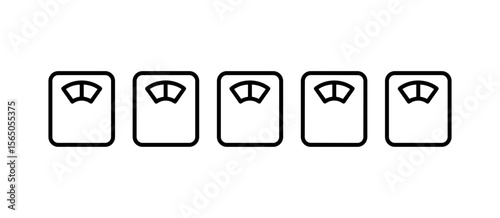Five scales in a row, weight management, health, wellness, obesity concept