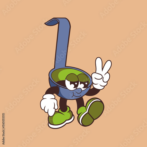 Retro character design of cool soup ladle