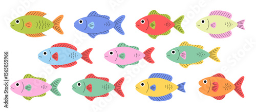 Colorful fish illustration pattern, whimsical ocean animals, aquarium, cute design