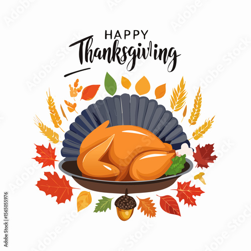 Thanksgiving Feast: A vibrant illustration of a Thanksgiving feast, showcasing a roasted turkey and festive autumn decorations in a heartwarming celebration.