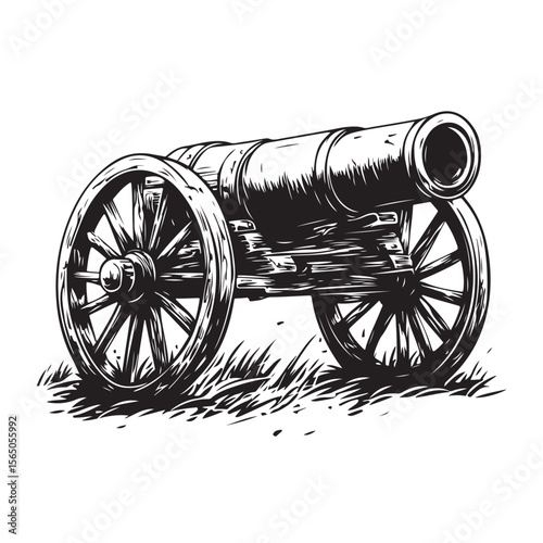 Cannon silhouette, Silhouette vintage old cannon, defending castles and strongholds, Minimalist Cannon vector, Weapon silhouette
