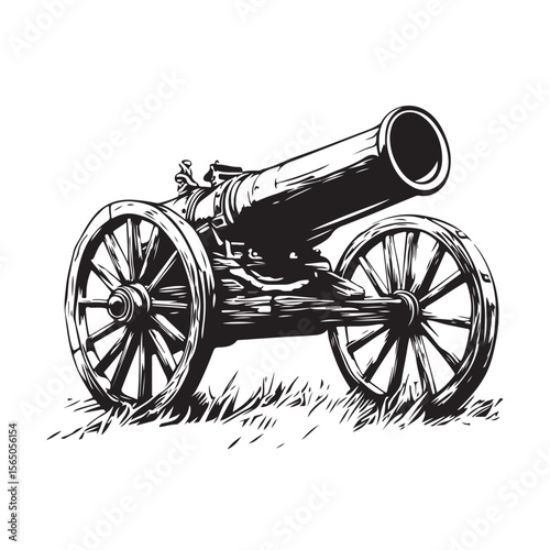Cannon silhouette, Silhouette vintage old cannon, defending castles and strongholds, Minimalist Cannon vector, Weapon silhouette