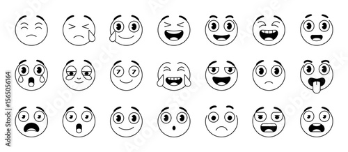 Set of emotions, emojis, faces, expression, feeling, mood, happiness, sadness, smile