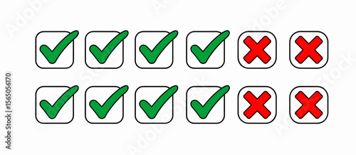 Check marks and x marks, success and failure, approval and disapproval, voting